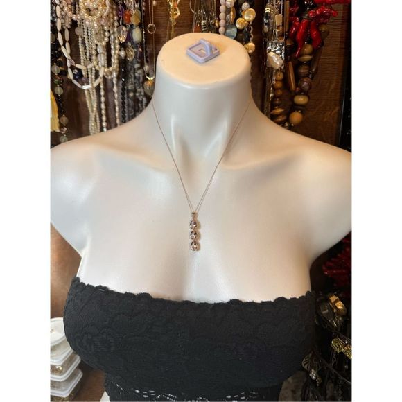 10KT Rose Gold Triple Teardrop CZ Necklace 18” Long
